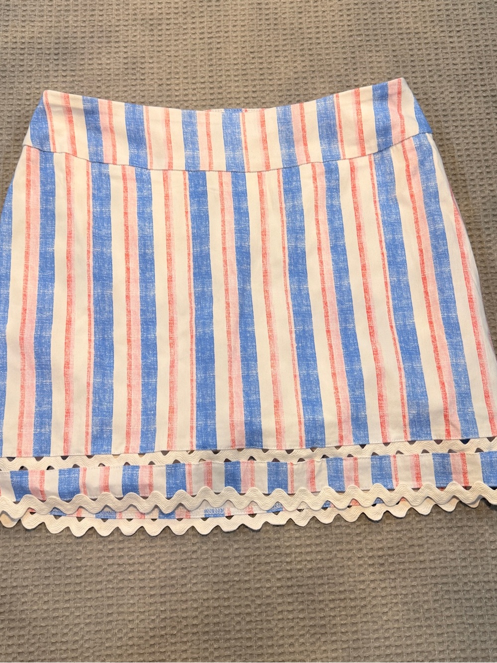 crown & ivy Blue, Pink & Cream Striped Mini Skirt with Ric Rac Trim